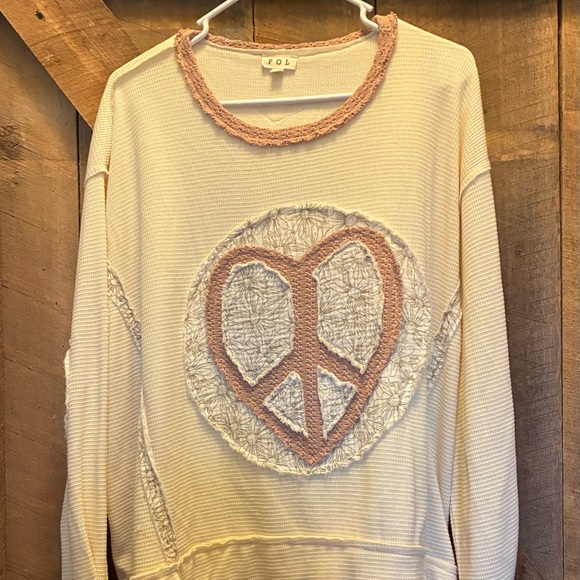 POL Cream and Pink Peace Sign Hoodie - Picture 2 of 5